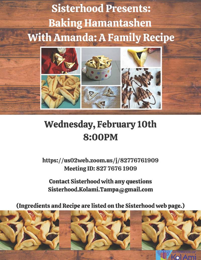 Banner Image for Sisterhood Presents: Baking Hamentaschen with Amanda, A Family Recipe : Click here for Zoom Link