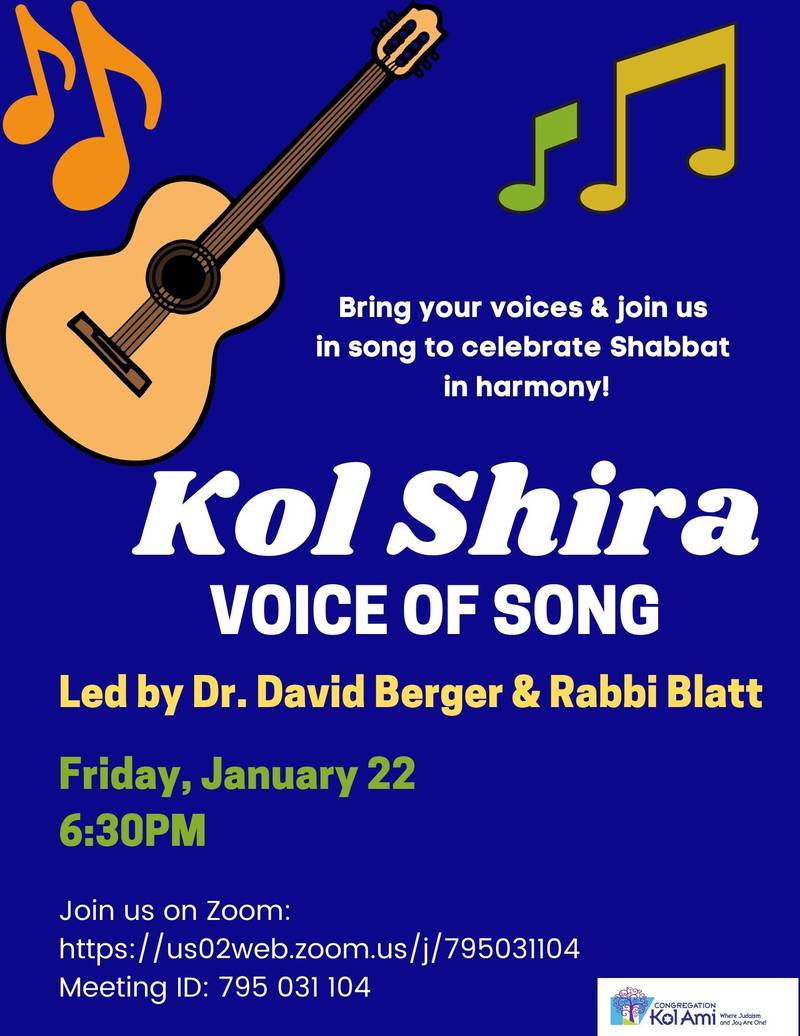 Banner Image for Kol Shira Musical Shabbat Services :ONLINE WITH ZOOM or LIVE STREAM: CLICK HERE FOR LINKS