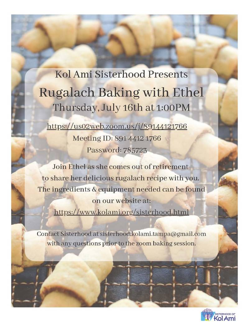 Banner Image for Sisterhood Presents: RUGALACH BAKING WITH ETHEL: Click Here for Zoom Link