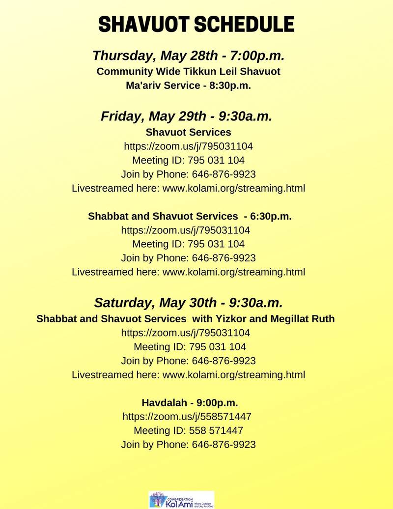 Banner Image for SHAVUOT DAY 1 SERVICES: Online with Zoom or Livestream. Click Here for Links